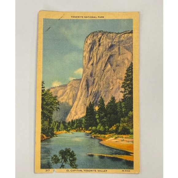 Other - 1941 Yosemite National Park El Capitan Linen Postcard Camp Curry Postmark 317